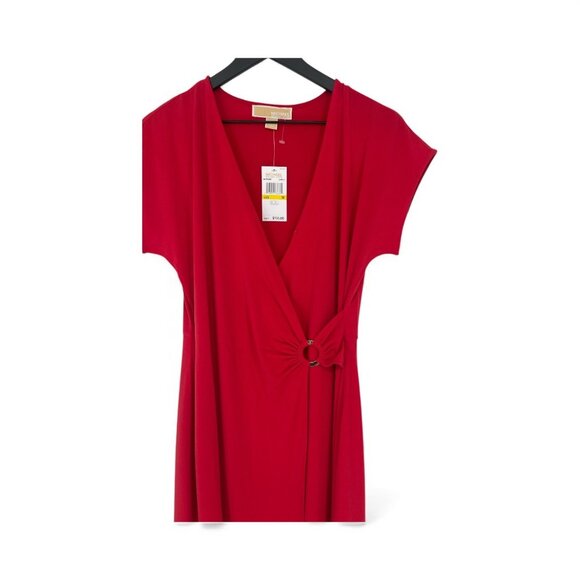 Michael Kors Red Wrap Midi Dress with Ring Detail Size M - Picture 3 of 4